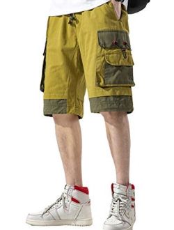 Men's Two Tone Cargo Jogger Elastic Waist Fifth Pants Shorts with Multi Pocket
