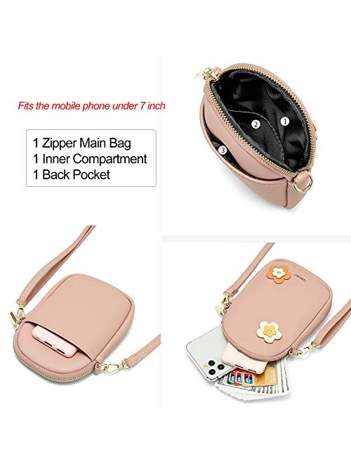 Aeeque Women's Small Crossbody Purse Cell Phone Bag Lightweight Leather Travel Shoulder Bag, Fashion Applique Wallet Clutch Handbag Zipper Mobile Phone Bags, Gifts for Gi
