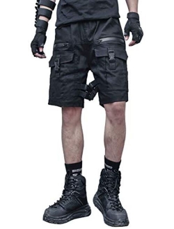Men's Techwear Cargo Jogger Elastic Waist Capri Pants Shorts Multi Pocket
