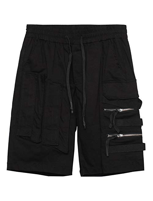 MOKEWEN Men's Techwear Cargo Jogger Elastic Waist Capri Pants Shorts Multi Pocket