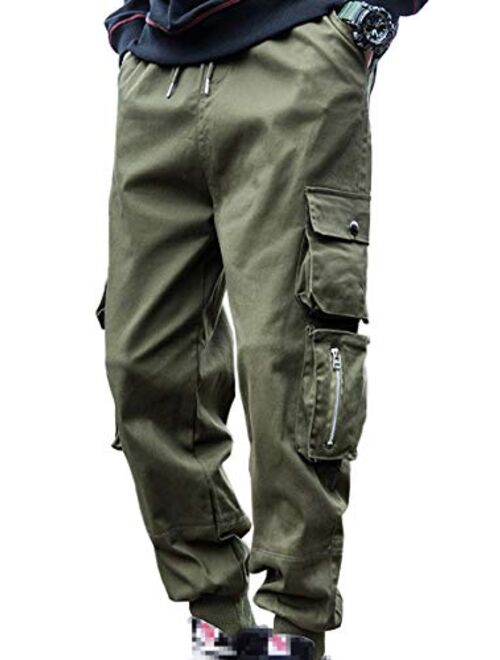 Buy MOKEWEN Men's Elastic Casual Pants Beam Foot with 8 Pockets online ...
