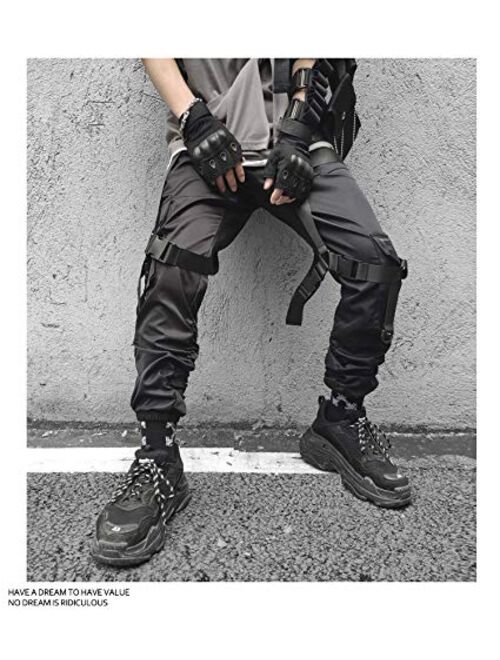 MOKEWEN Men's Cross Buckle Straps Ankle Band Ninth Pants with Pocket