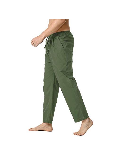 HONIEE Men’s Linen Pants Elastic Waist Drawstring Yoga Beach Trousers