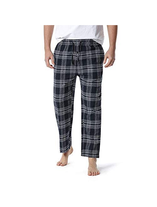 HONIEE Men's Flannel Plaid Soft Knit Pajama Pants Sleep Lounge Pant