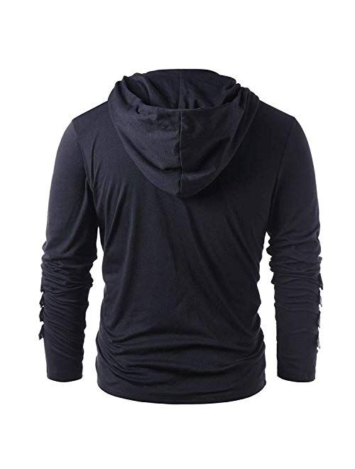HONIEE Men's Gothic Shirts Sweatshirt Lace Up Long Sleeve Pullover Hooded