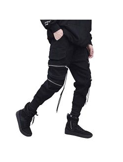 Solid Hiphop Cargo Pants Techwear with Zipper Stripes