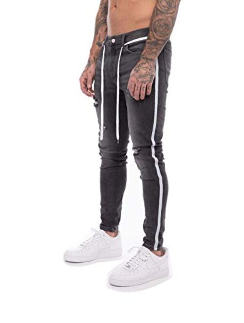 HONIEE Skinny Jeans for Men Stretch Slim Fit Ripped Distressed Denim Pants