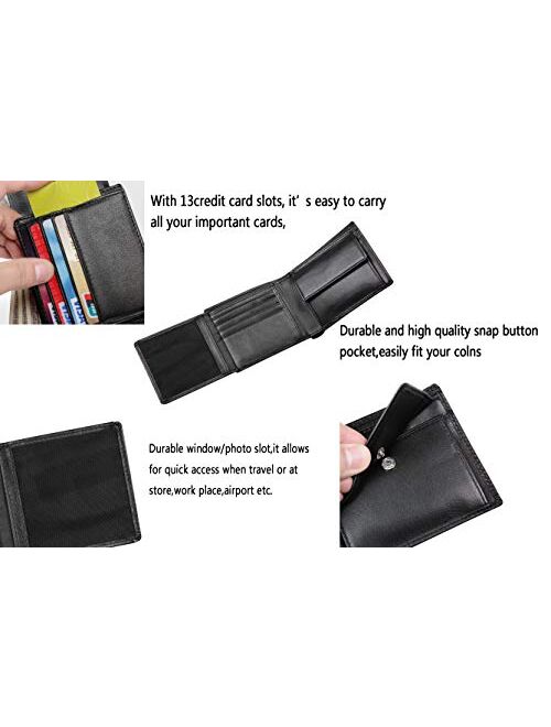 Iswee Wallets For Men RFID Blocking With ID Window RFID Blocking Leather Trifold Wallets