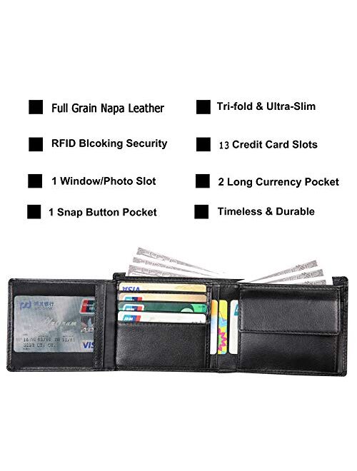 Iswee Wallets For Men RFID Blocking With ID Window RFID Blocking Leather Trifold Wallets
