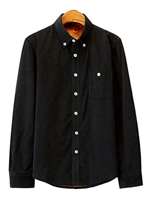 HONIEE Men's Slim Fit Long Sleeve Solid Flannel Fleece Shirt Jackets