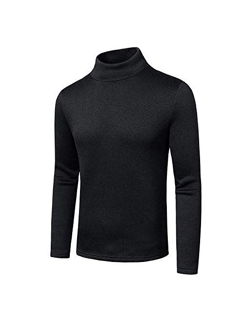 HONIEE Mens Slim Fit Pullover Fleece Sweaters Knitted Turtleneck Thermal