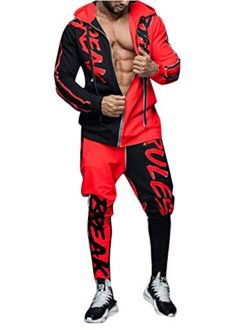 Mens 2 Piece Color Block Hoodie Tracksuit Sets Casual Hoodied Jogging Suits for Men