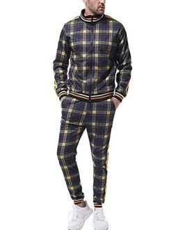 Men's Side Stripe Zipper Jacket Full Zip Drawstring Waistband Tracksuit for Men