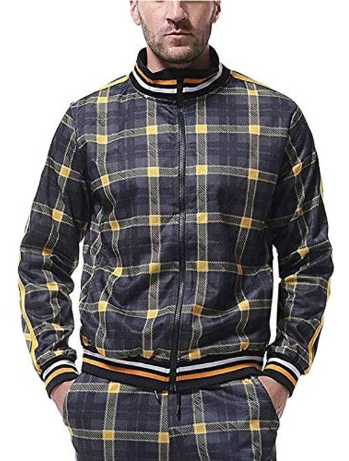 HONIEE Men's Side Stripe Zipper Jacket Full Zip Drawstring Waistband Tracksuit for Men