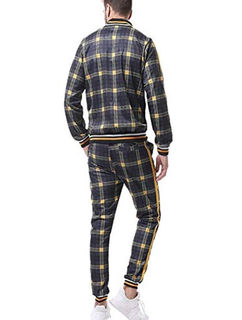 HONIEE Men's Side Stripe Zipper Jacket Full Zip Drawstring Waistband Tracksuit for Men