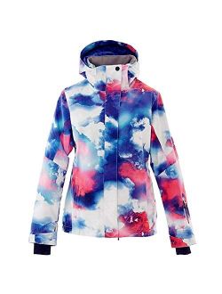 Women's Ski Jacket and Pants Set Colorful Printed Windproof Waterproof Snowsuit Rain Coat