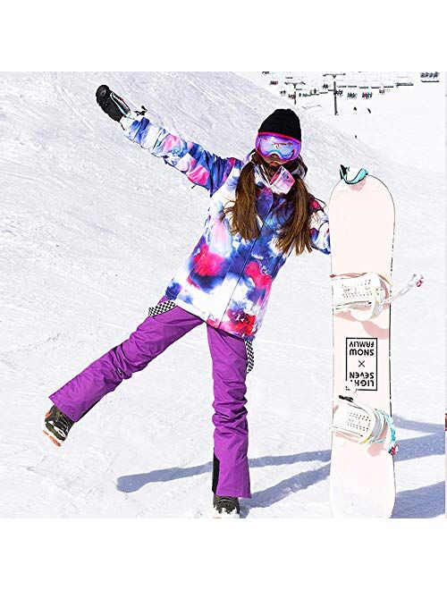 Women's Ski Jacket and Pants Set Colorful Printed Windproof Waterproof Snowsuit Rain Coat