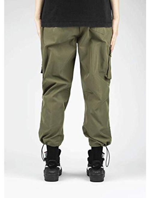 HONIEE Men’s Casual Loose Cargo Pants with Multi-Pockets Elastic Bottom
