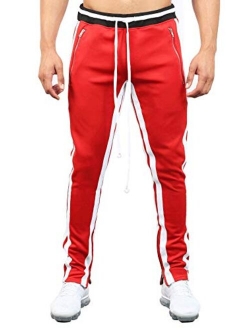Mens Hip Hop Premium Slim Fit Track Pants - Zipper Pockets Athletic Jogger Bottom with Side Taping