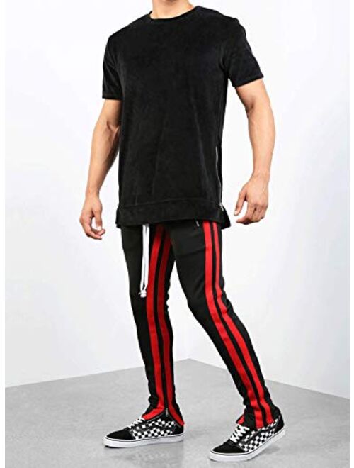HONIEE Mens Hip Hop Premium Slim Fit Track Pants - Zipper Pockets Athletic Jogger Bottom with Side Taping