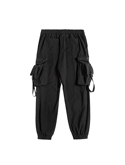 MOKEWEN Men's Womens Big Pockets Straps Streetwear Jogger Cargo Military Pants