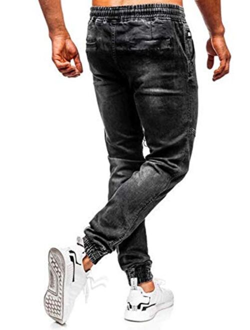 HONIEE Men's Ripped Jeans Zippered Slim Fit Skinny Stretch Jeans Pants Zipper