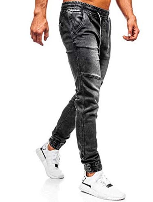 HONIEE Men's Ripped Jeans Zippered Slim Fit Skinny Stretch Jeans Pants Zipper