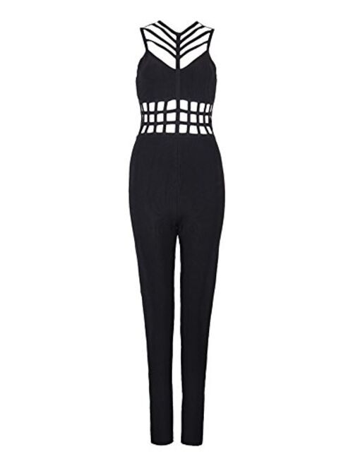 UONBOX Women's Sexy Hollow Out One Piece Clubwear Bodycon Jumpsuits Rompers