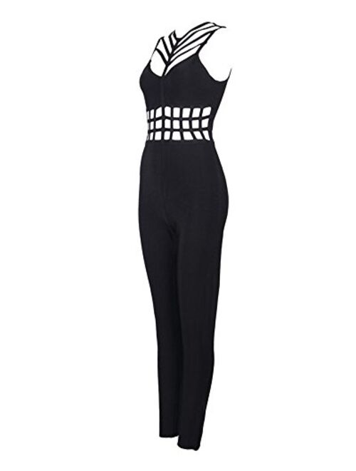 UONBOX Women's Sexy Hollow Out One Piece Clubwear Bodycon Jumpsuits Rompers