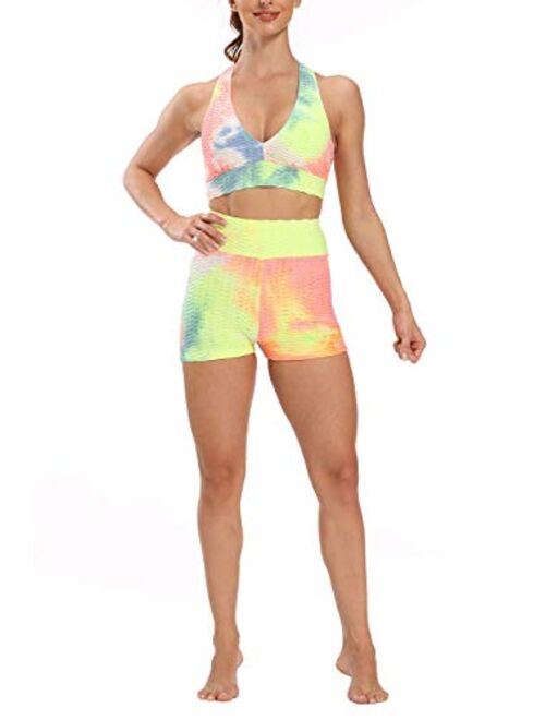 HONIEE Women's Workout Yoga Shorts High Waist Tie Dye Scrunch Booty Shorts