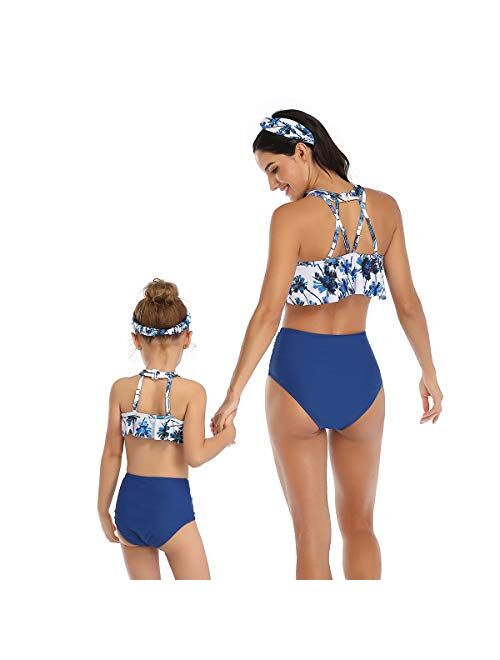 Uhnice Girls Swimsuit Mother and Daughter Swimwear Family Matching Bathing Suit
