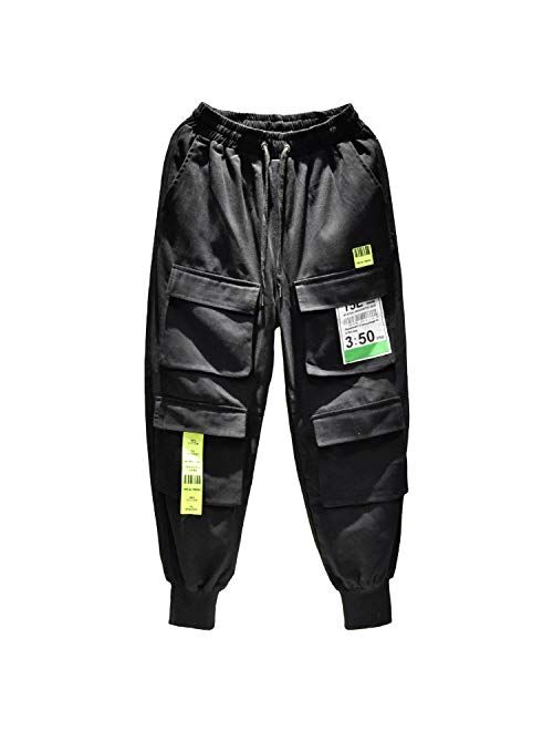MOKEWEN Men's Womens Multi Pockets Streetwear Jogger Cargo Ninth Pants