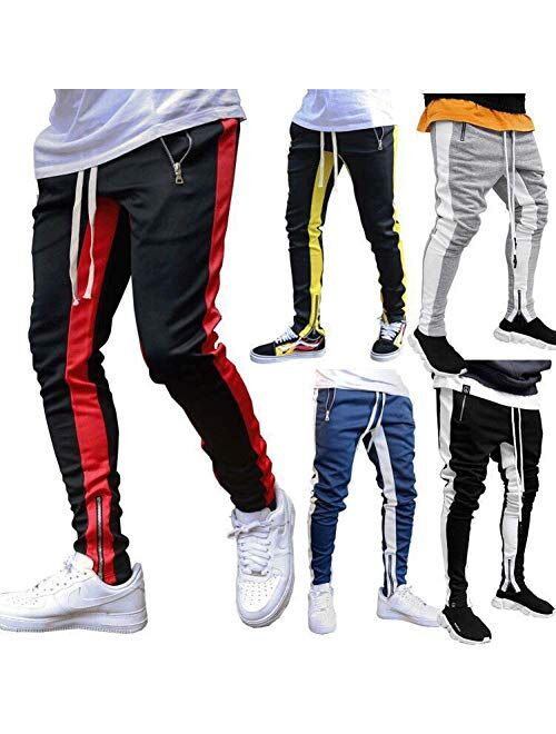 HONIEE Men's Tappered Sweatpants Drawstring Trousers for Joggers Workout Gym with Zipper Pockets