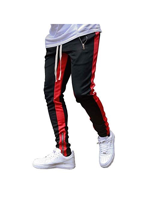 HONIEE Men's Tappered Sweatpants Drawstring Trousers for Joggers Workout Gym with Zipper Pockets