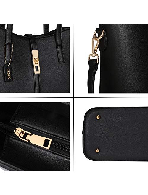 TIBES Fashion Women's PU Leather Handbag Shoulder Bag Purse Card Holder 4pcs Set Tote