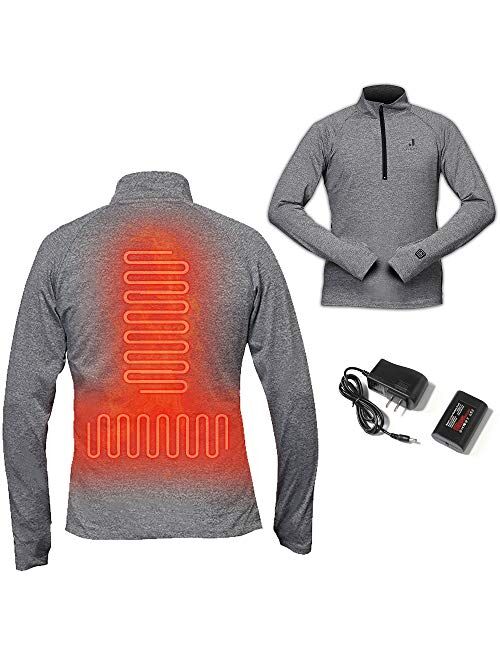 J JINPEI Heated Thermal Zip Pullover for Men Women,with 3000mAh Rechargeable Batteries Base Layer