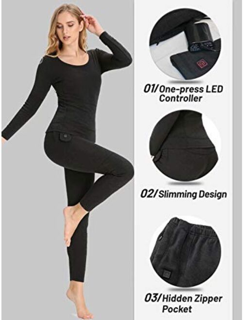 CEPORASK Heated Thermal Underwear for Men & Women, USB Electric Heating Long Sleeve Shirts and Pants for Winter Outdoors