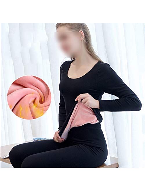 ZPEE Thermal Underwear Thermal Underwear Women Plus Velvet Thickening Suit Winter Sexy Body Home Clothes Comfortable Slim Winter Thermal Underwear (Color : Pink)