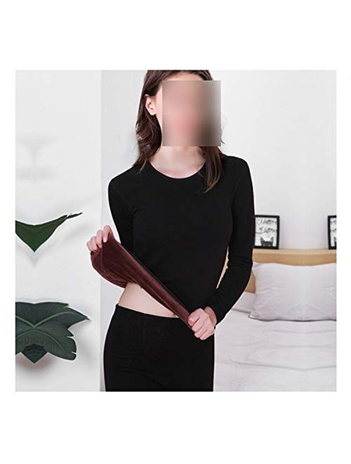 OMING Thermal Underwear Thermal Underwear Women Plus Velvet Thickening Ladies Suits wear Winter Cold Protection Fashion Slim Body Winter Thermal Underwear (Color : Black,