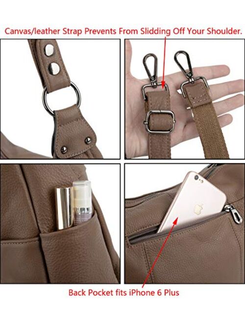 YALUXE Women's Double Zipper Cowhide Leather Style Shoulder Bag