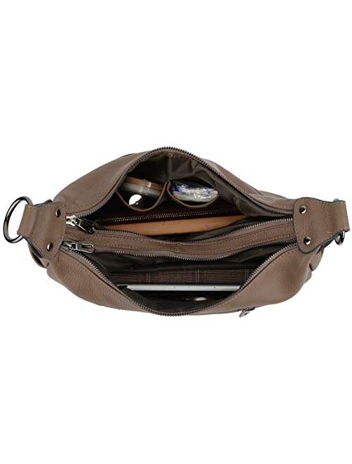 YALUXE Women's Double Zipper Cowhide Leather Style Shoulder Bag