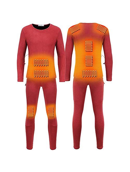Lixin Winter Electric Heating Thermal Underwear Set USB Clothing Warm Heated T-Shirts and Pants for Men Women,Red,XL
