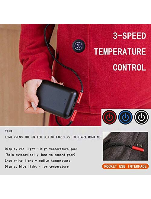 Lixin Winter Electric Heating Thermal Underwear Set USB Clothing Warm Heated T-Shirts and Pants for Men Women,Red,XL