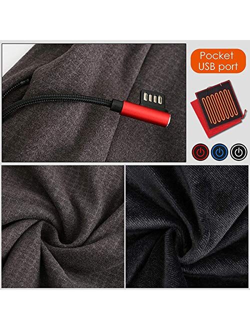 FRBT Heating Underwear for Men，Electric USB Insulated Heating Underwear,Washable Electric Heated Thermal Long Sleeve T-Shirts, Adjustable Temperature (Size : Black)