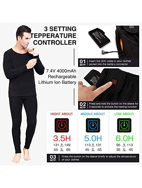 Heated Thermal Underwear Top + Heated Pant for Women Men with 4000mAh Battery