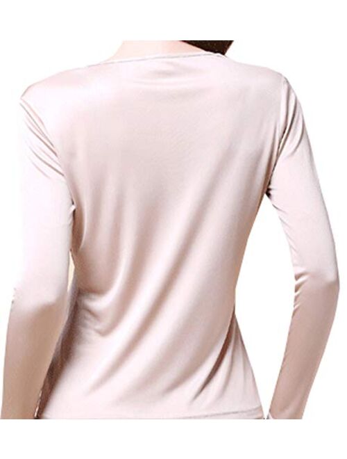 METWAY Womens Silk Long Johns Silk Thermal Underwear Sets|Winter Silk Long Underwear 