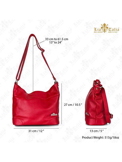 LIATALIA Womens Leather Handbag - Medium Size Hobo Shoulder Bag - Italian Leather - JANE