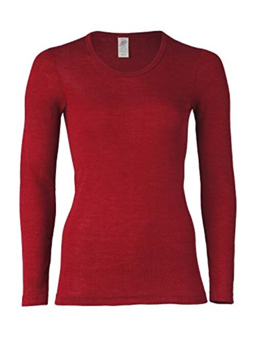 Women's Thermal Base Layer Top - Lightweight Moisture Wicking Organic Merino Wool Silk Undershirt (EU 38-40 | Small, Red Mallow)