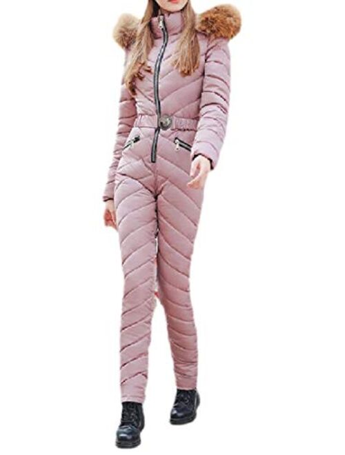 Z.Tianci Women's One Piece Rompers Athletic Ski Suit Winter Warm Hood Jumpsuits