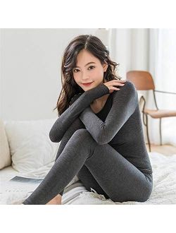 KOYN Sheep Wool Thermal Clothing Autumn Clothing Long Trousers Women's Suit Thermal Underwear Female self-Heating Clothing Slim Ladies Autumn Clothing Suit (Color : Musta